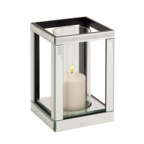 DecMode Silver Glass Pillar Hurricane Lamp with Mirrored Accents