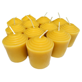 BeeTheLight Beeswax Votive Candles - 12 Pack, Over 120 Hours - 100% Pure Bees Wax - Unscented - All Natural Light Honey Scent